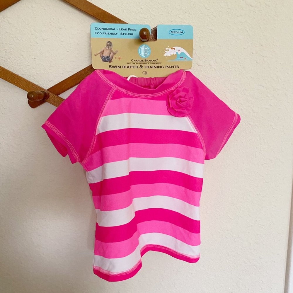 NWT Charlie Banana Pink Striped Swim Suit